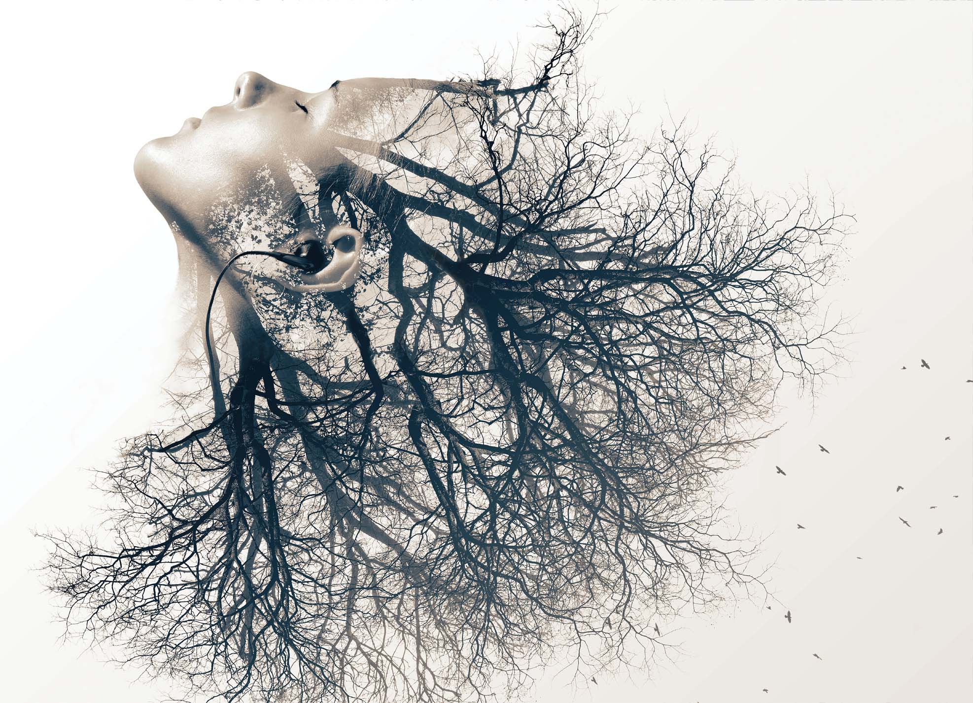 Tapeta Dvojexpozice žena strom