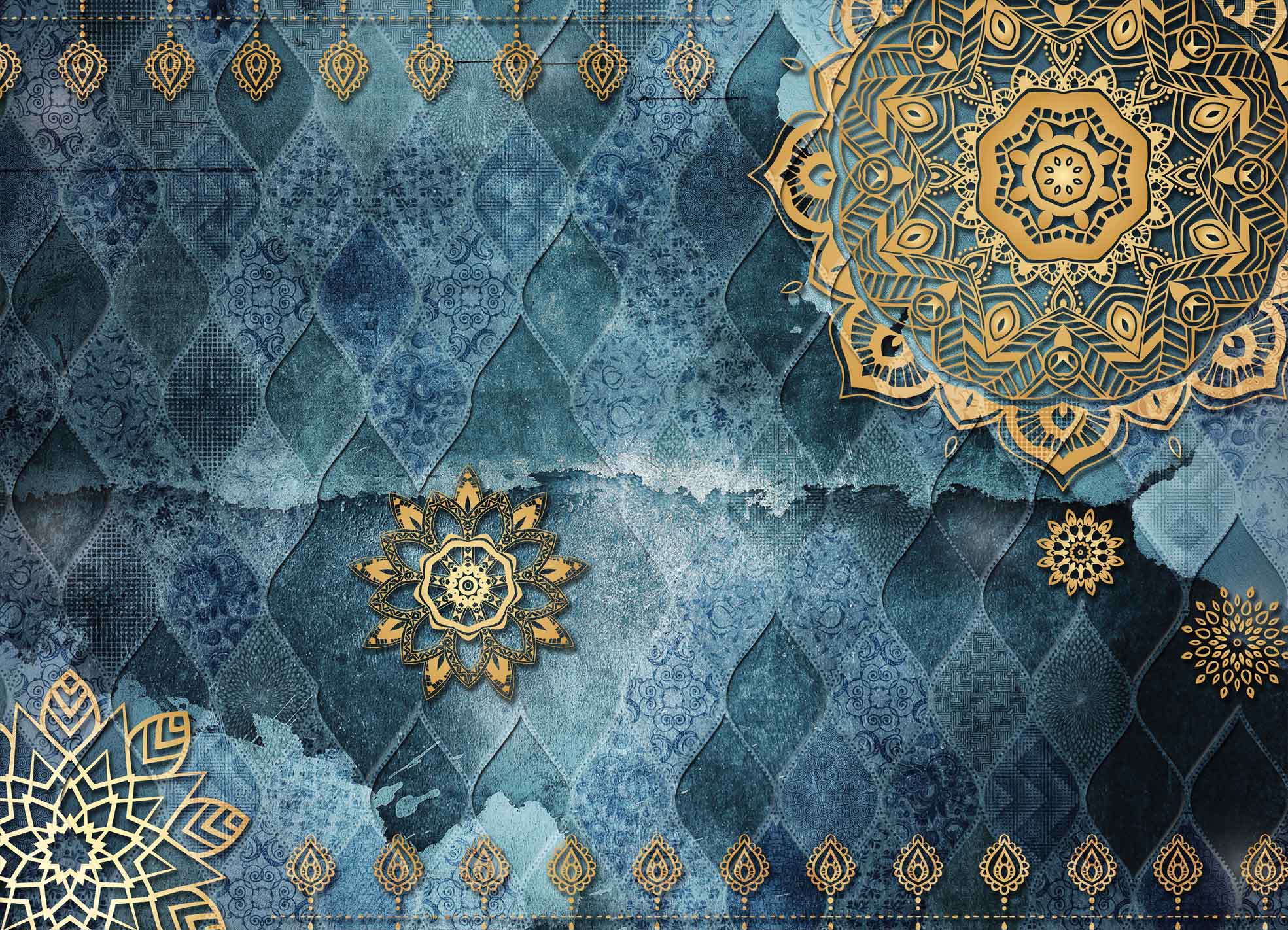 Tapeta Mandala modro-zlatá