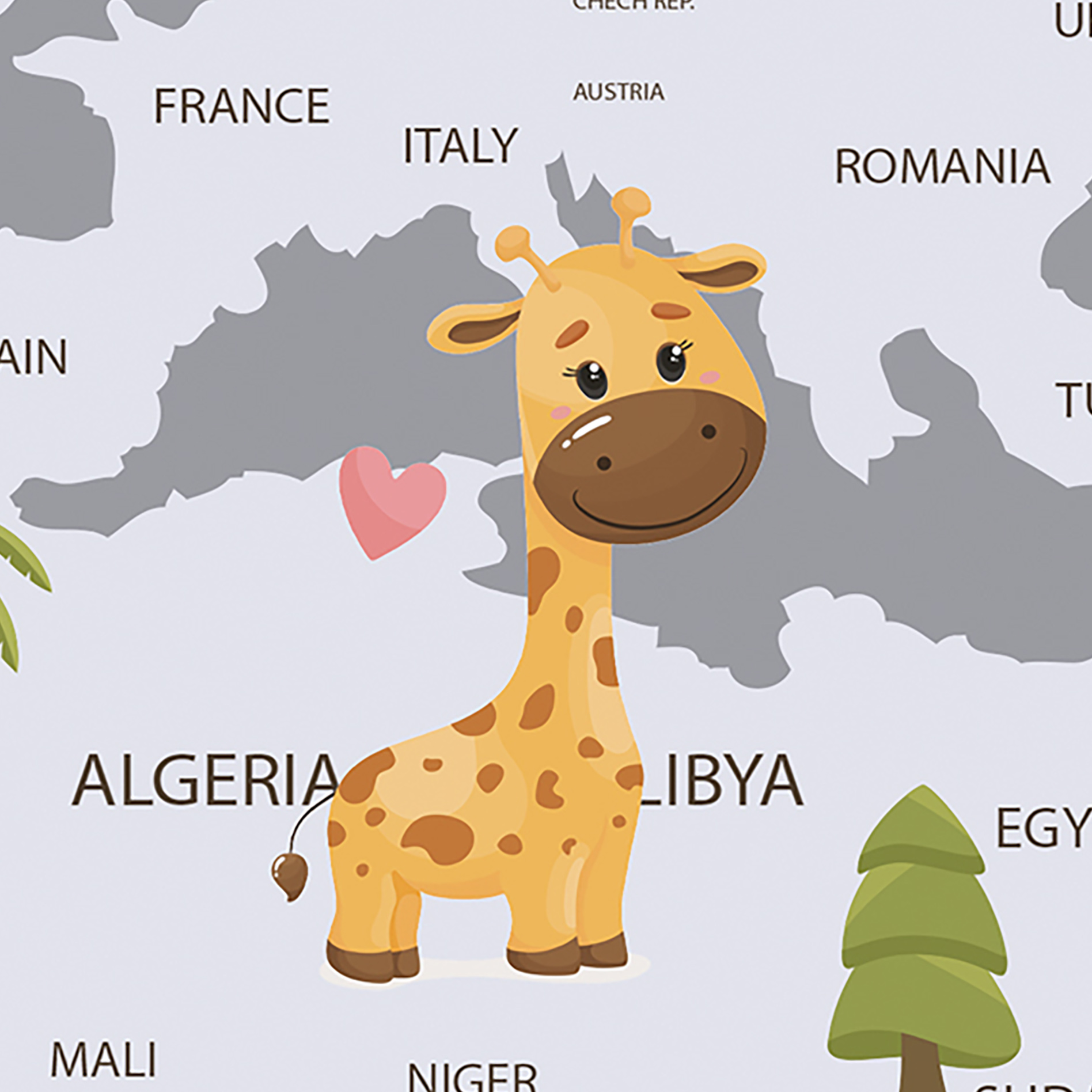 Tapeta Mapa se zvířaty dětská