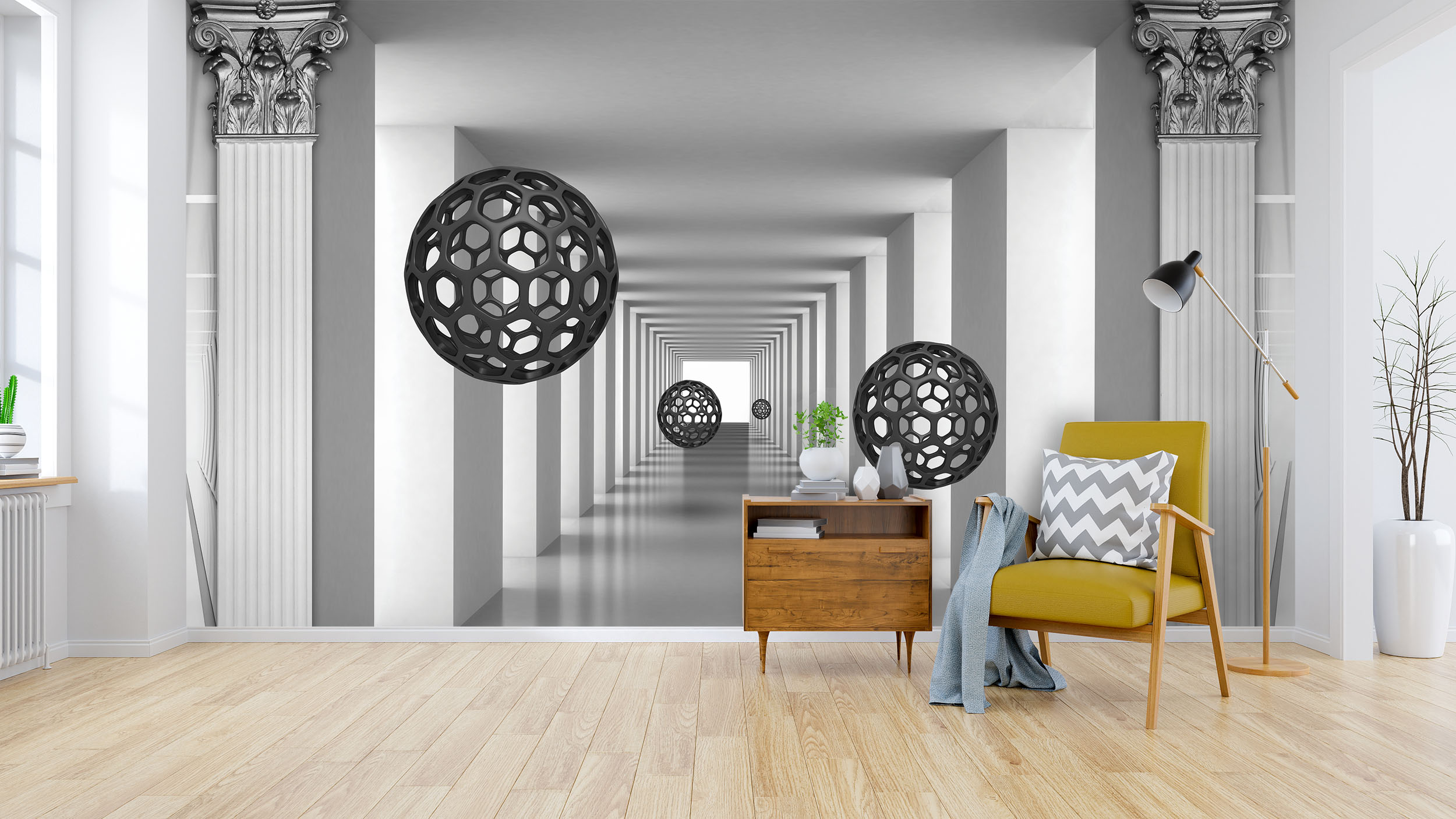 Tapeta 3D koule a sloupy