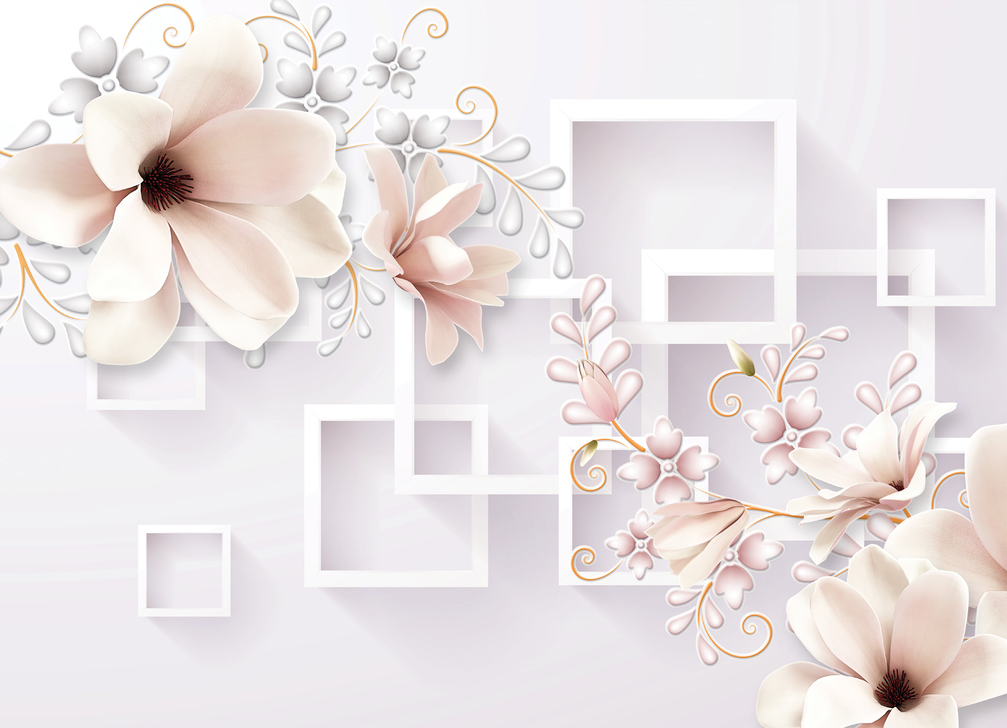 Tapeta Magnolie se čtverci