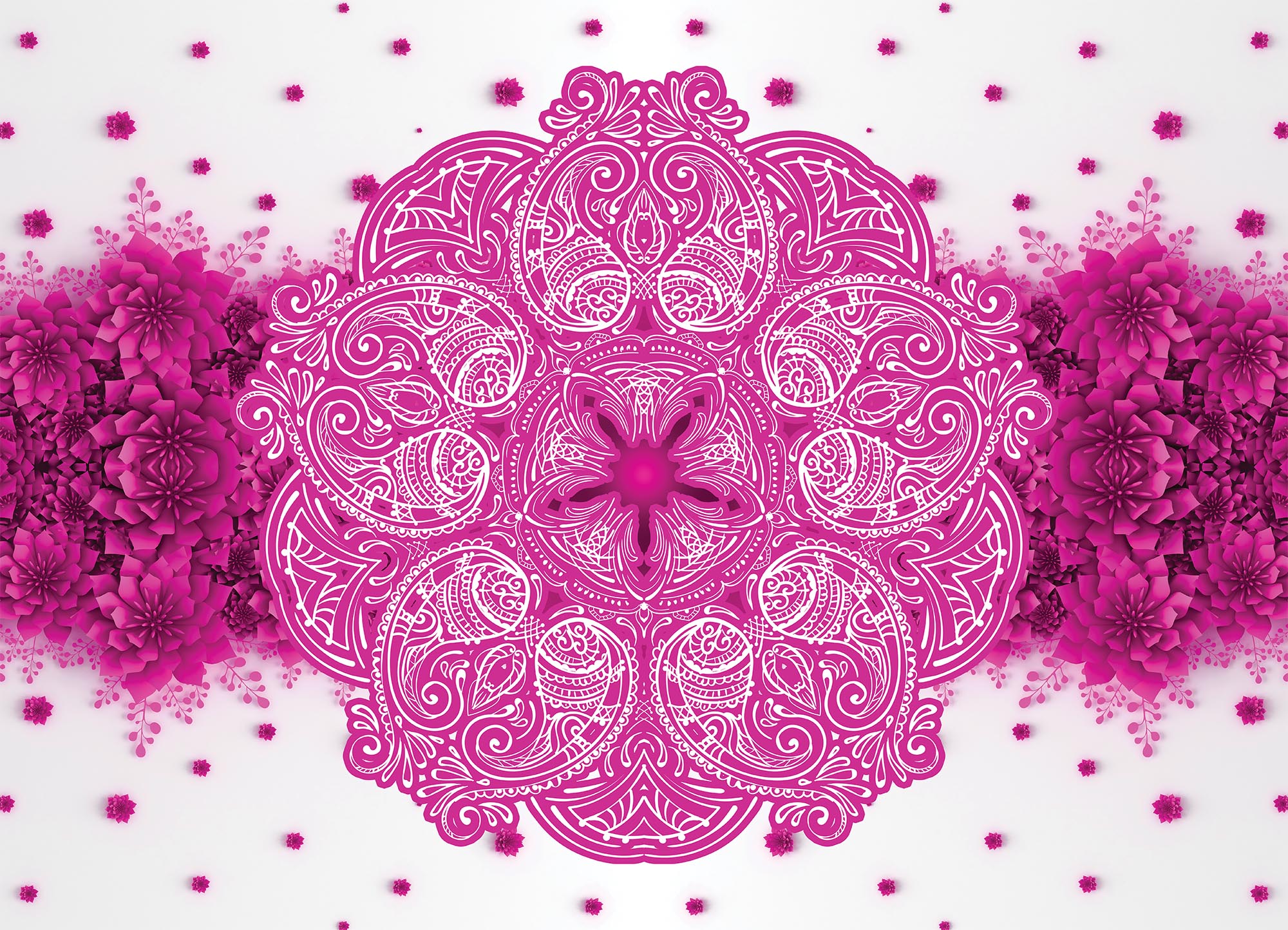 Tapeta Růžová mandala s květy