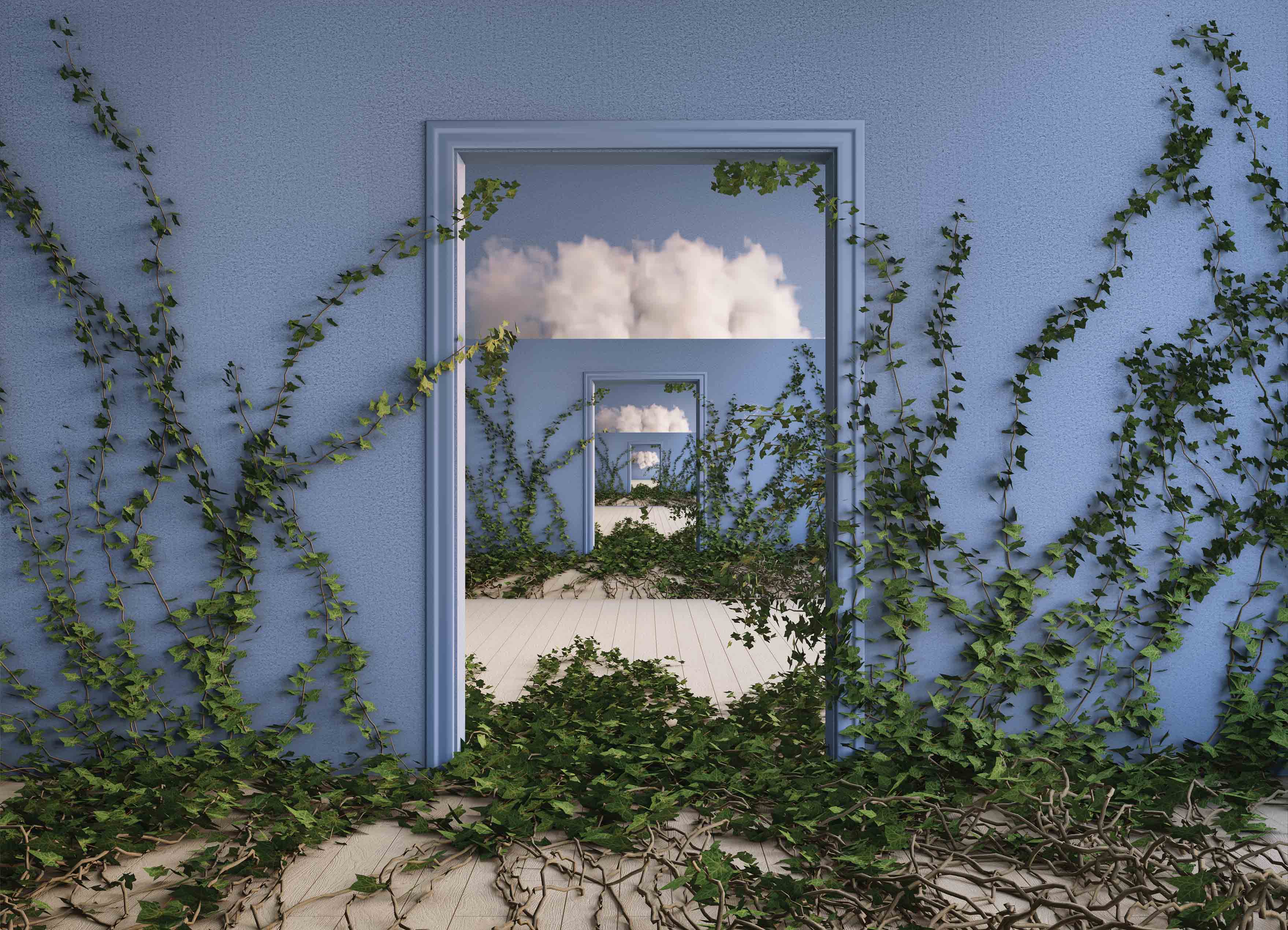 3D Tapeta Obláček za dveřmi