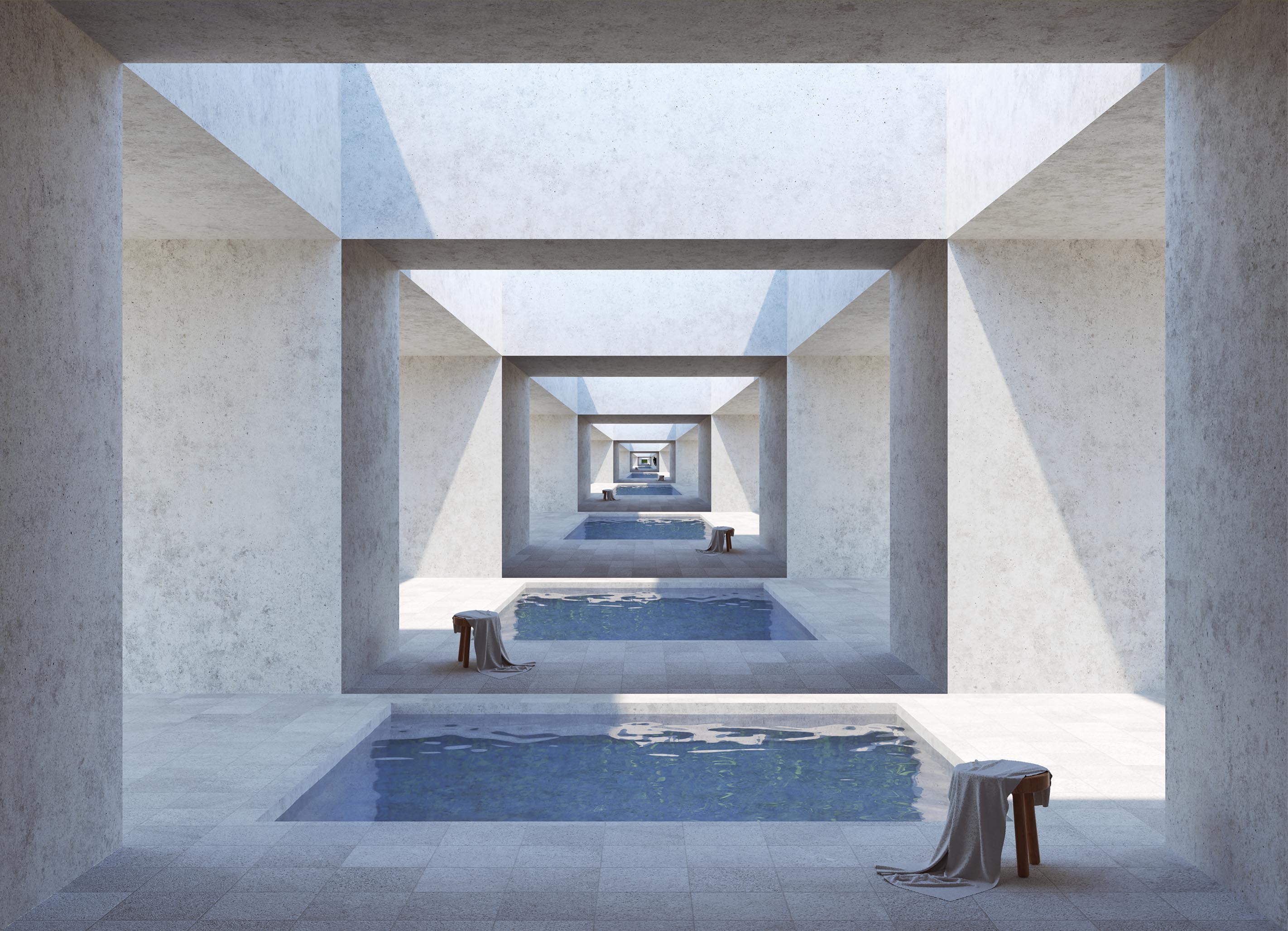 3D Tapeta Stolička pozorující bazén