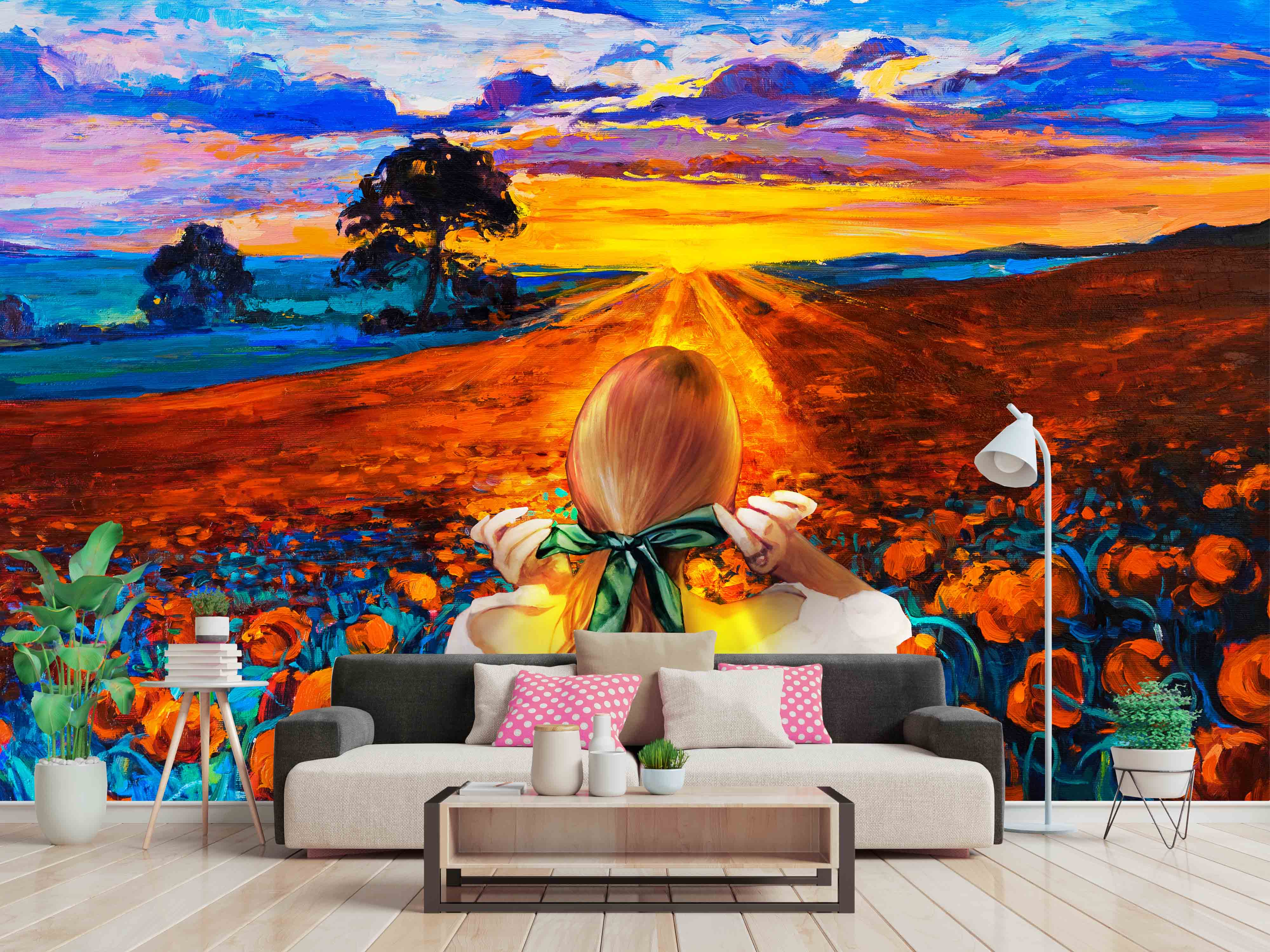 Tapeta Malovaná dívka v makovém poli