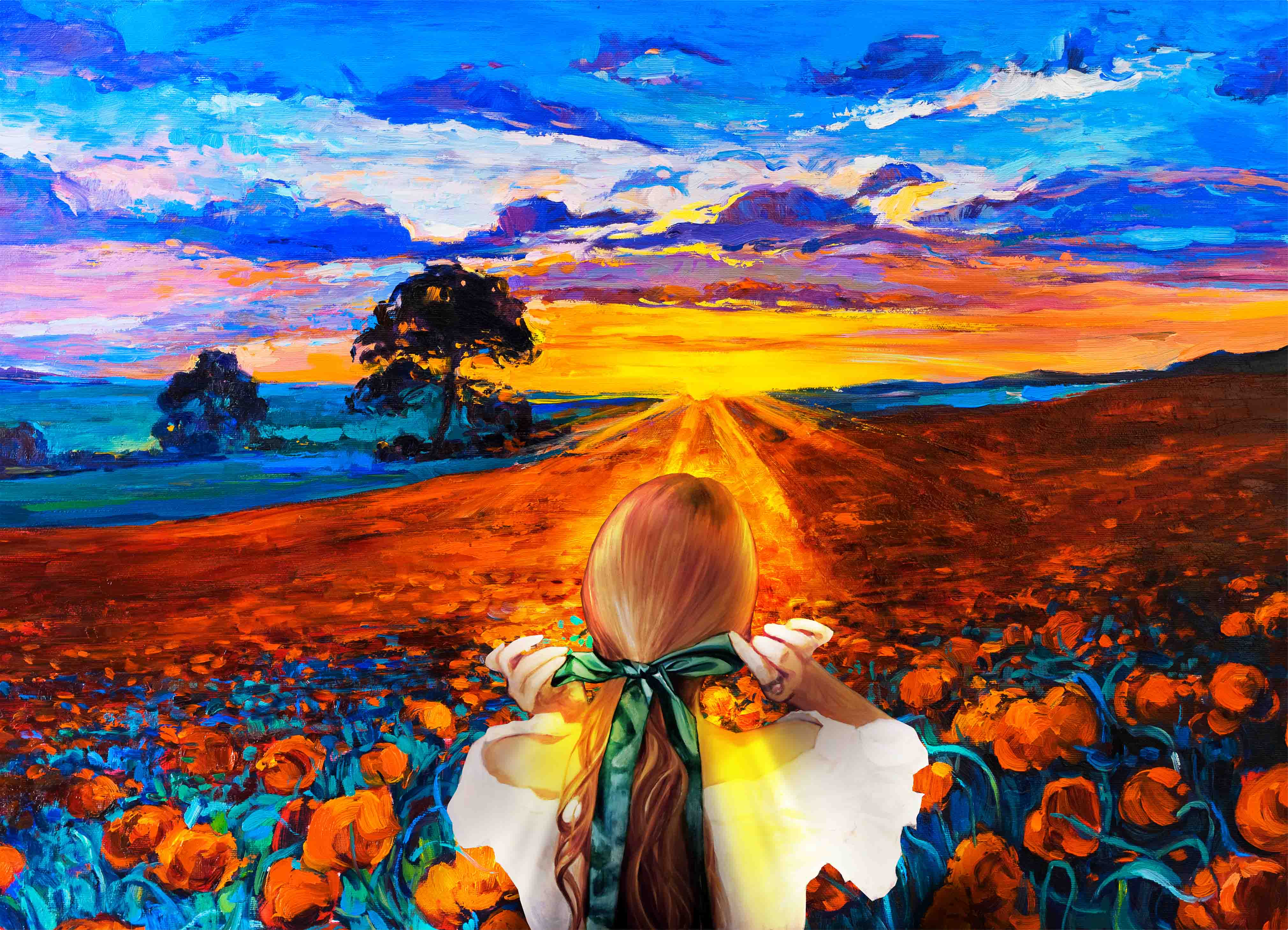 Tapeta Malovaná dívka v makovém poli