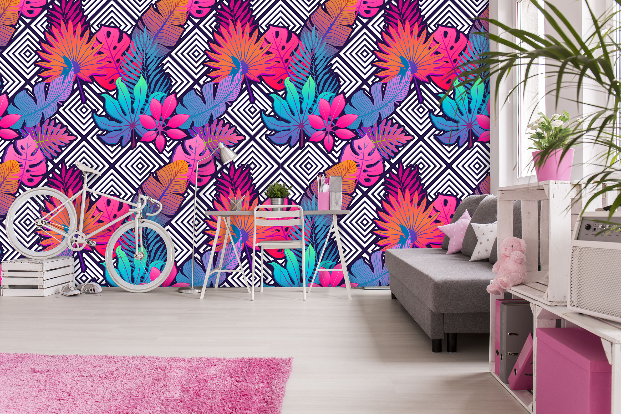 Tapeta Exotické listy s ornamenty