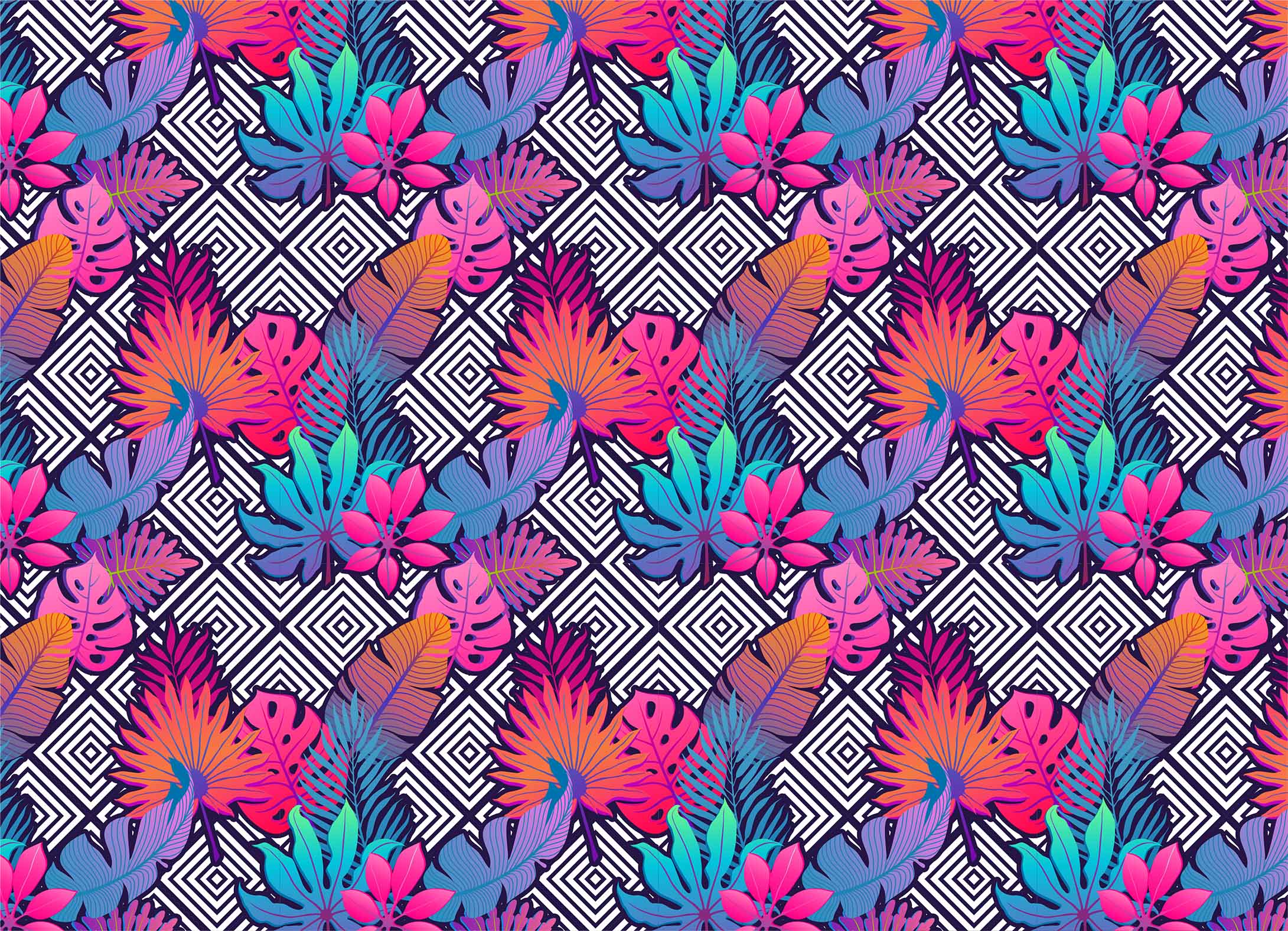 Tapeta Exotické listy s ornamenty