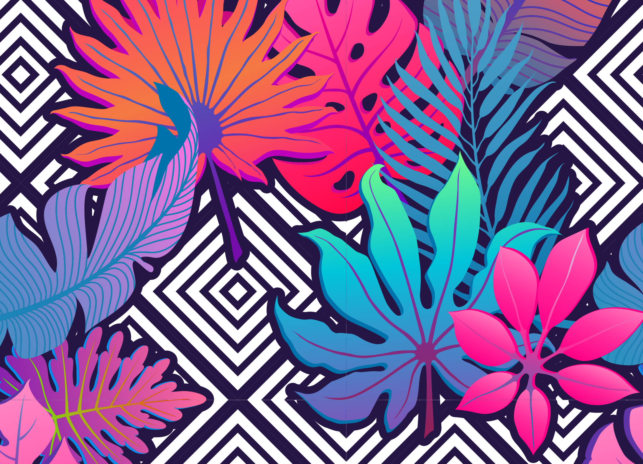 Tapeta Exotické listy s ornamenty