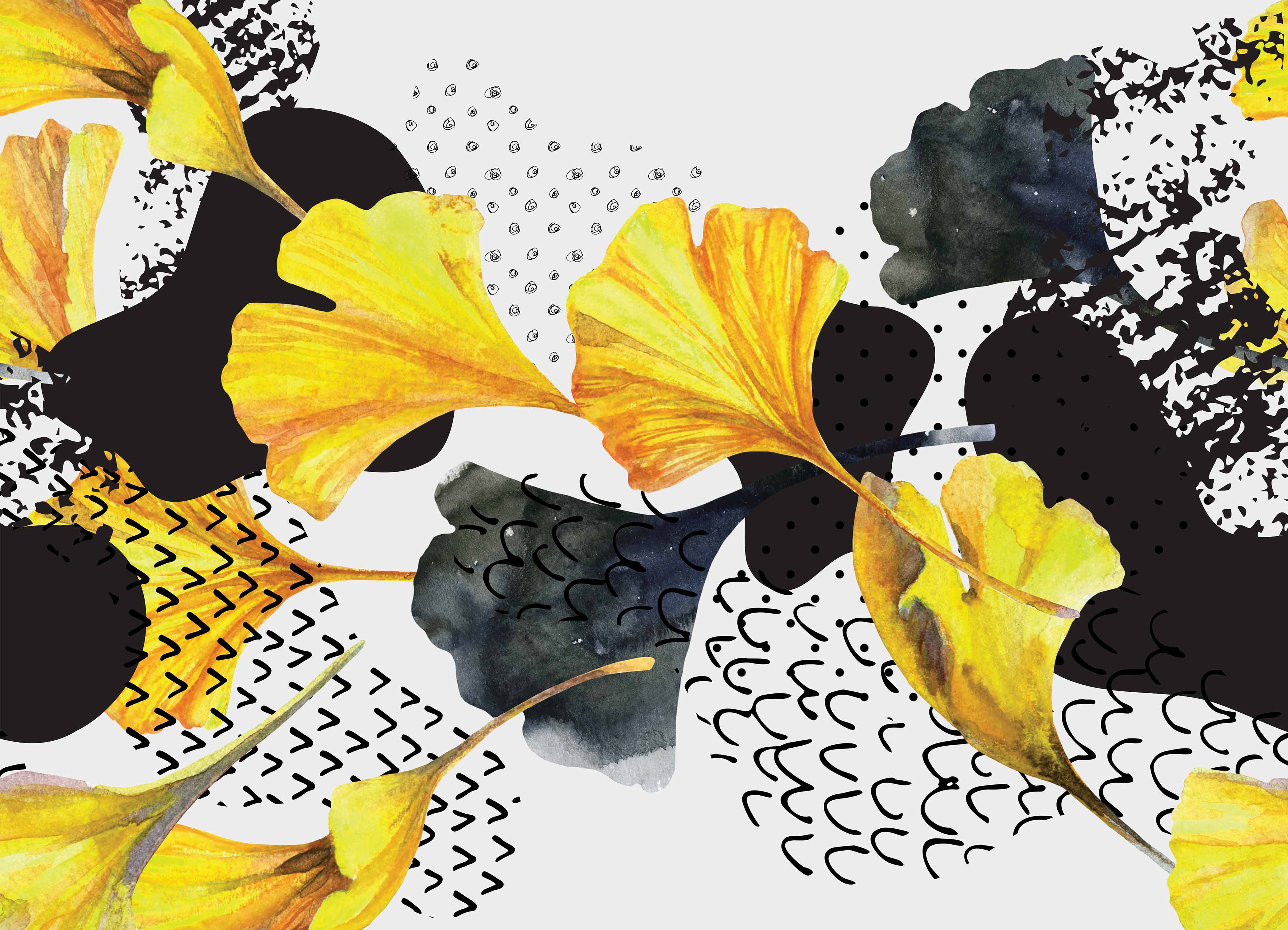 Tapeta Grafická koláž Ginkgo