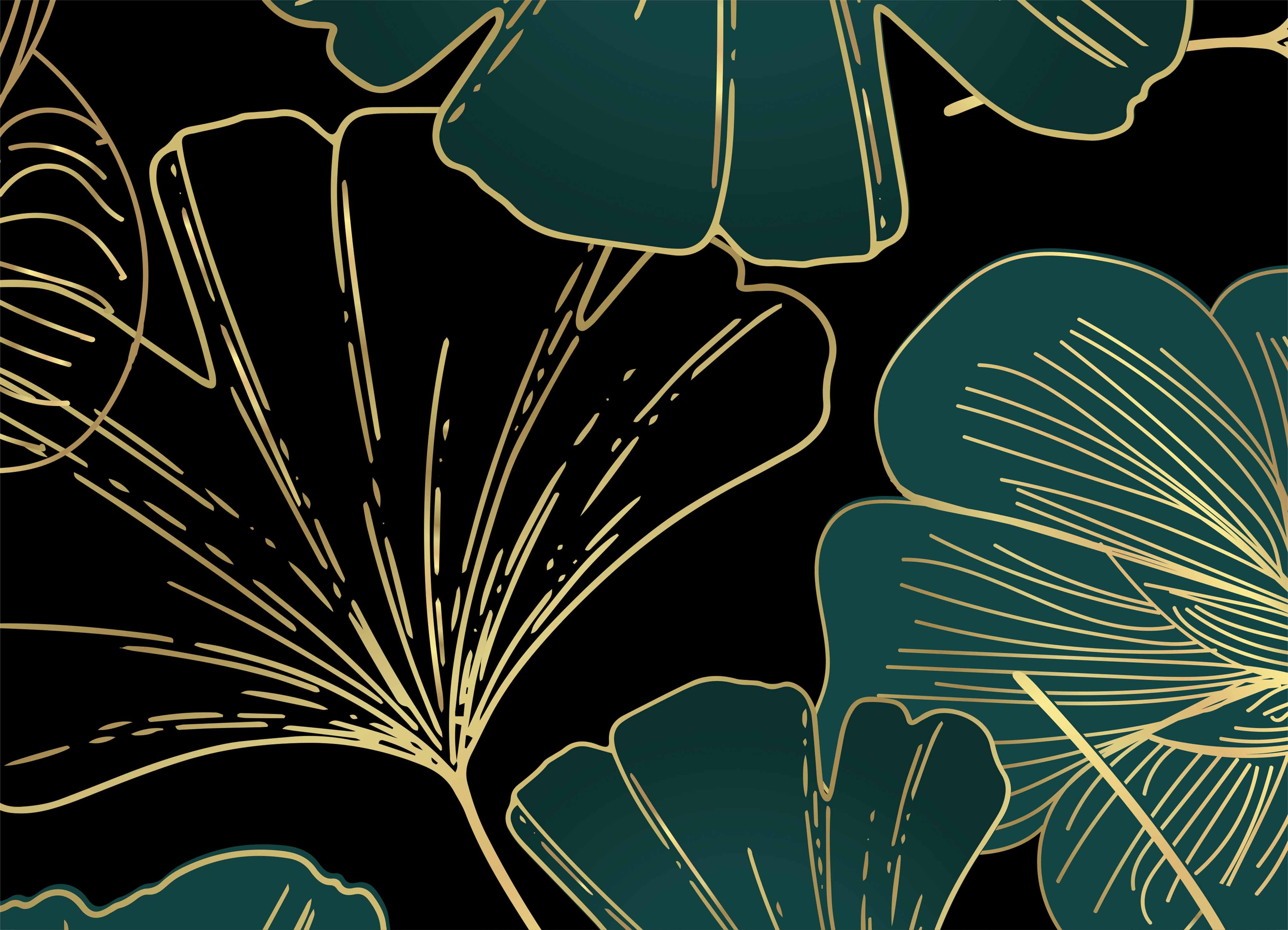 Tapeta Zlaté obrysy Ginkga