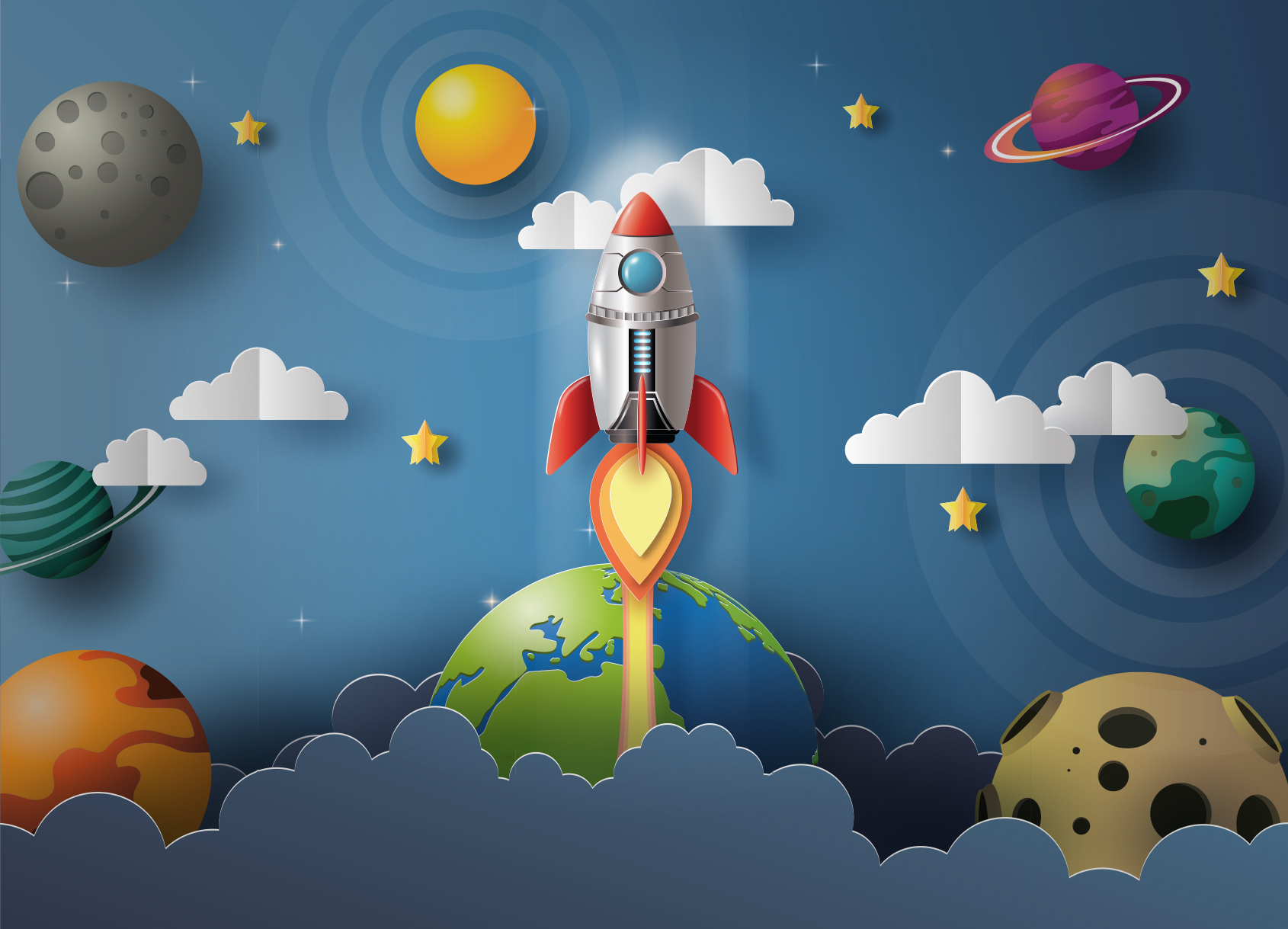 Dětská tapeta Raketa ve vesmíru