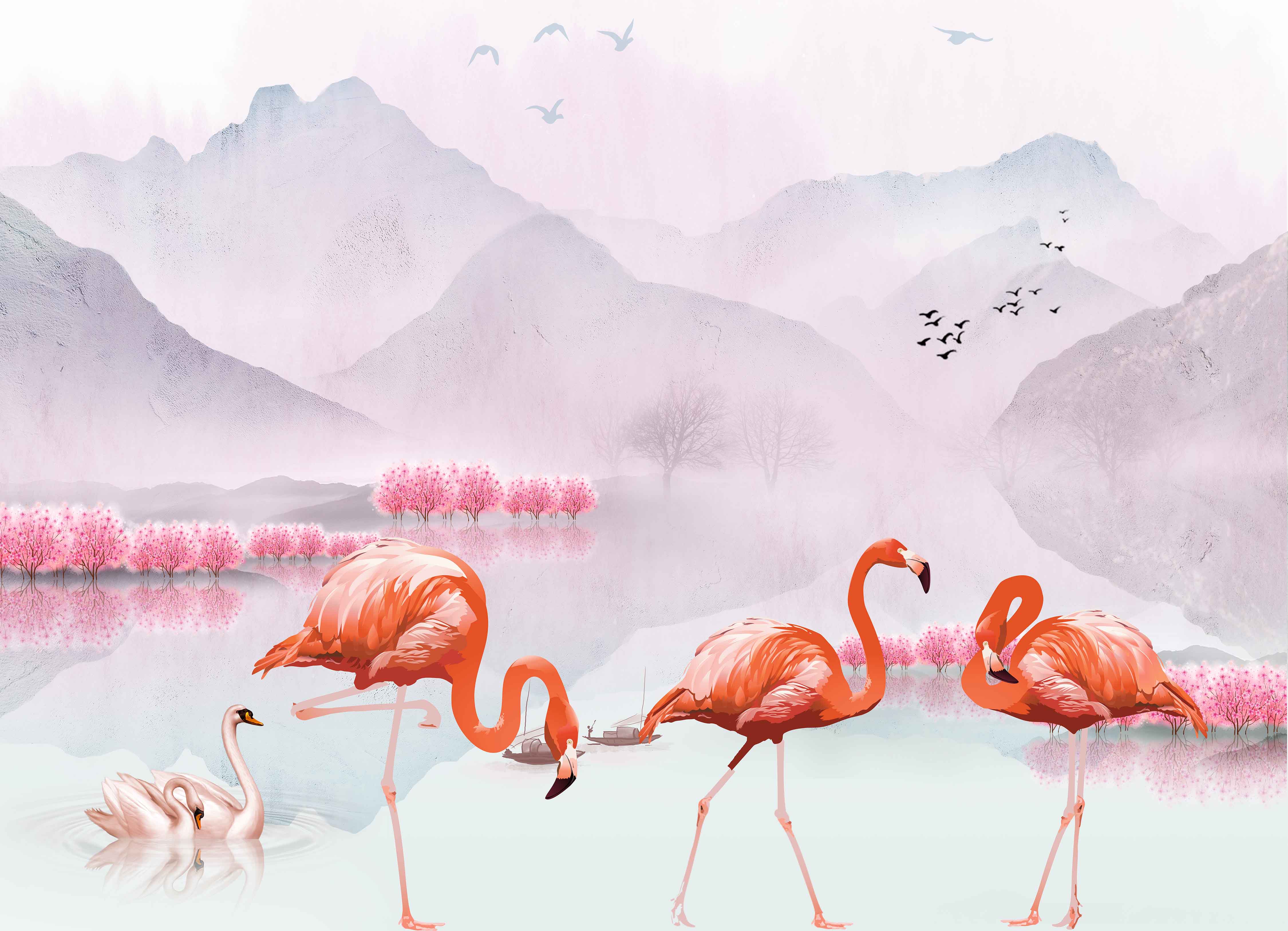 Tapeta Malovaní plameňáci